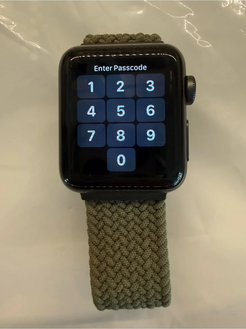 Apple Watch Series 3 38mm aluminum with olive green braided wrist band